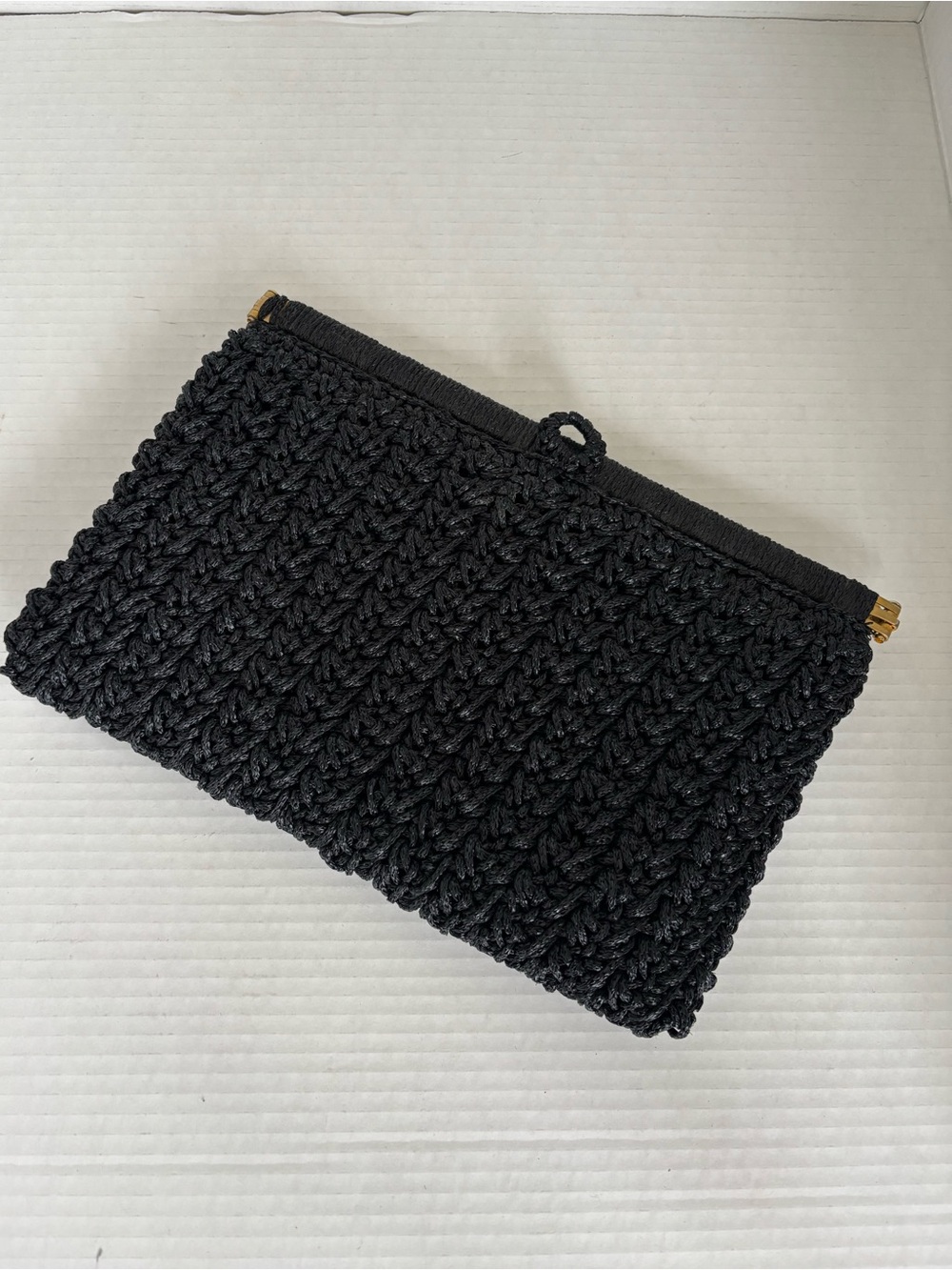 Vintage Black Woven Knit Clutch Bag